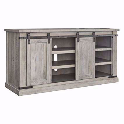 tv stand carynhurst ashley waco console signature furniture w755 barn door entertainment centers stands living wash