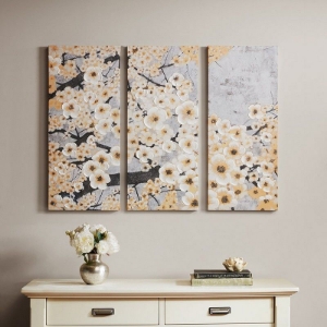 Picture of Gleeful Blossoms Yellow 3 Piece Canvas Print Set