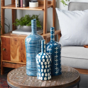 Picture of S/3 BLUE/WHITE CONTEMP BOTTLES