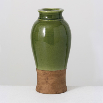 Picture of 13" GREEN/BROWN CERAMIC VASE