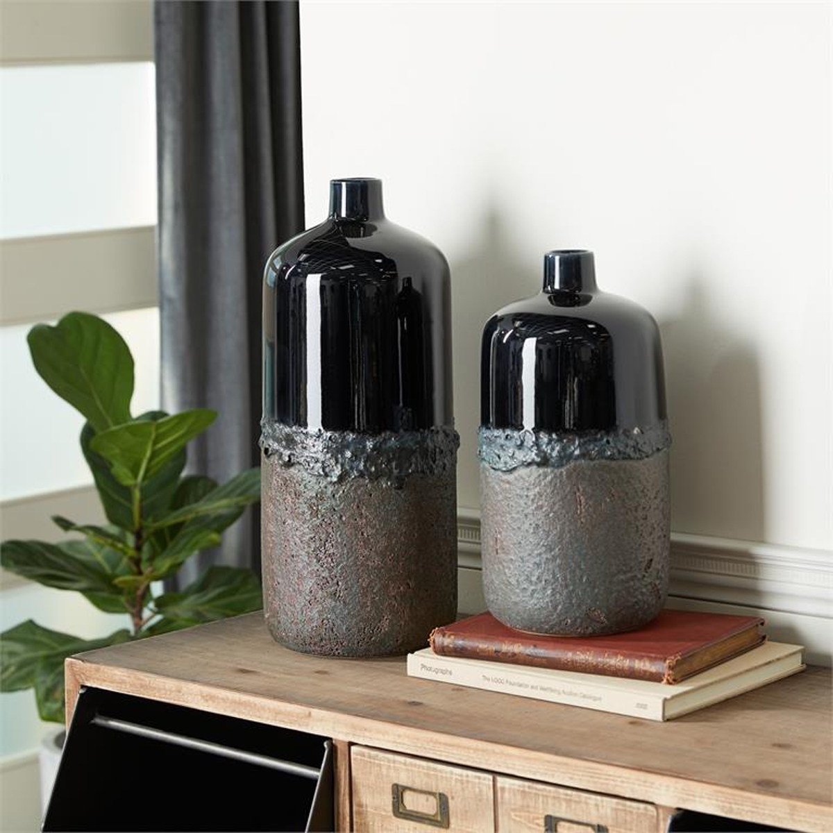 Picture of S/2 GRAY REACTIVE GLS VASES