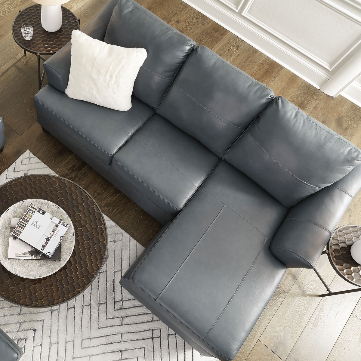 Picture of GENEVA BLUE LEATHR SOFA CHAISE