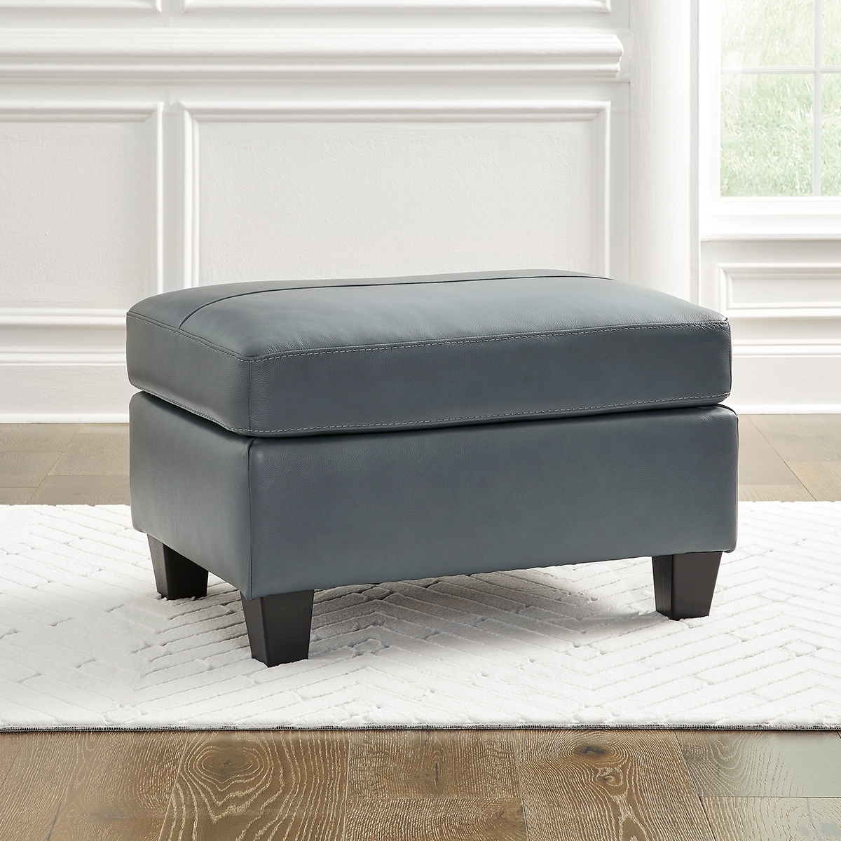 Picture of GENEVA BLUE LEATHR OTTOMAN