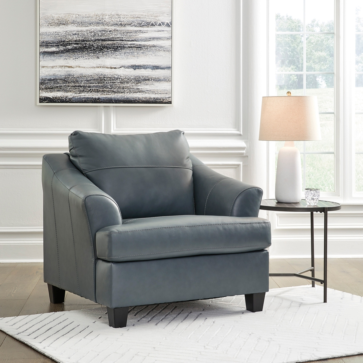 Picture of GENEVA BLUE LEATHER CHAIR