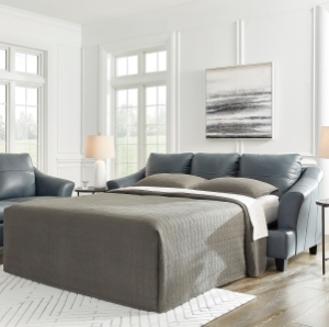 Picture of GENEVA BLUE LEATHER QUEEN SLEEPER