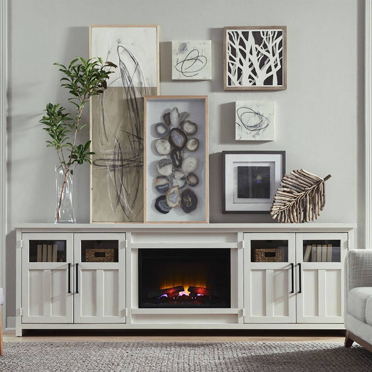 Picture of SHAKER WHITE 98" FIREPLACE CONSOLE