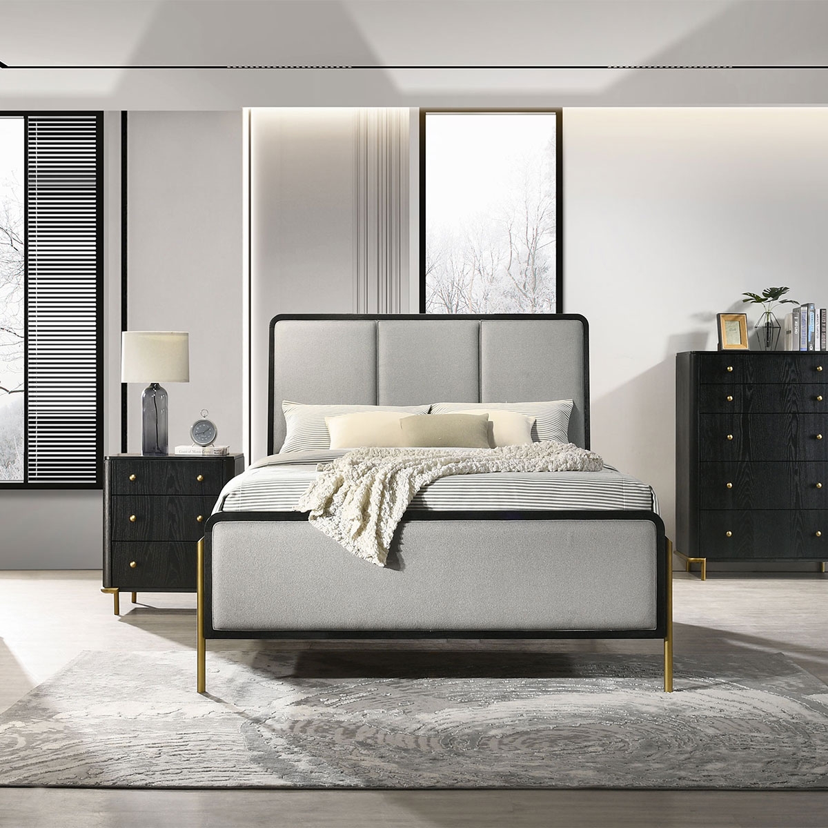 Picture of ARINI BLACK QUEEN UPHOLSTERED BED