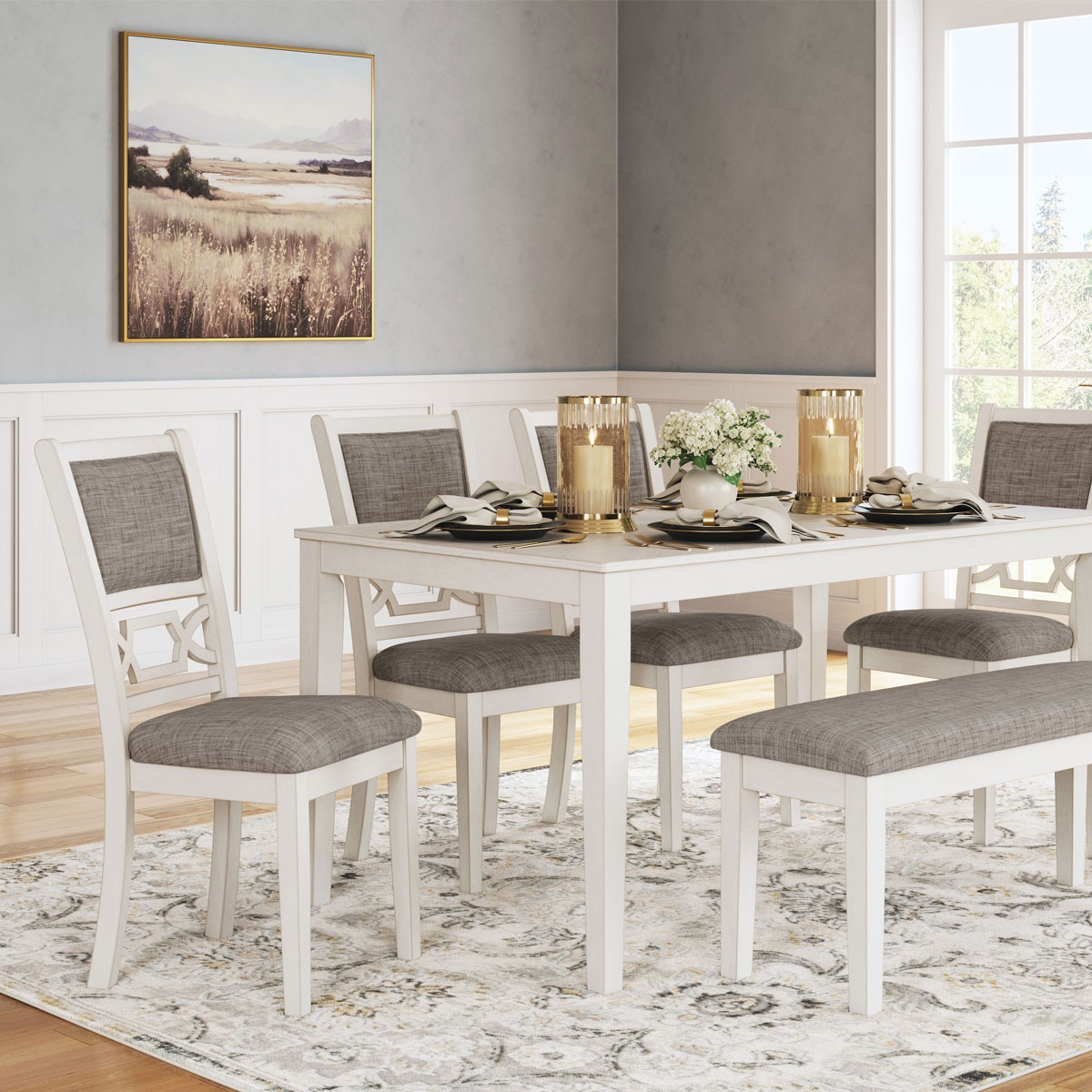 Picture of LUDWIG WHITE 6PC RECTANGLE DINING W/BENCH 