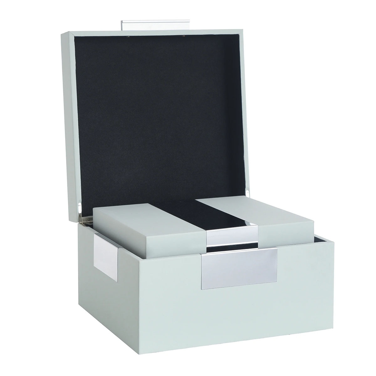 Picture of S/3 SPA BLUE LEATHER DECOR BOXES