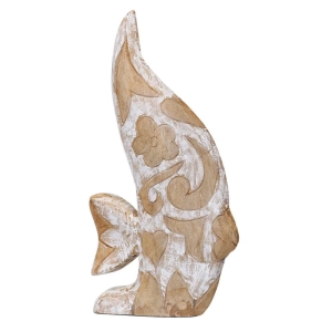 Picture of WOOD FLORAL CARVED FISH