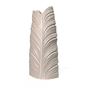Picture of TROPICAL WHT CER LEAF VASE-SM
