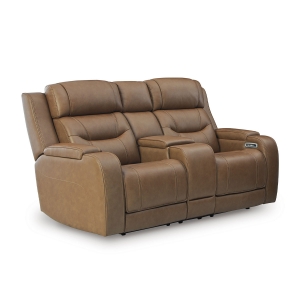 Picture of KNIGHTINGTON LOVESEAT W/ AUDIO & CONSOLE IN CARAMEL