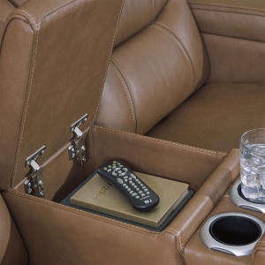 Picture of KNIGHTINGTON LOVESEAT W/ AUDIO & CONSOLE IN CARAMEL